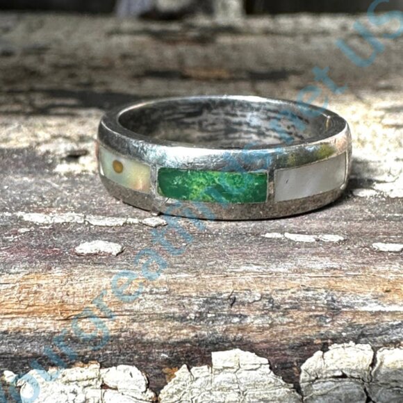 Vintage Southwestern Sterling Silver Channel Inlay Band Ring Size 7 - Picture 7 of 7